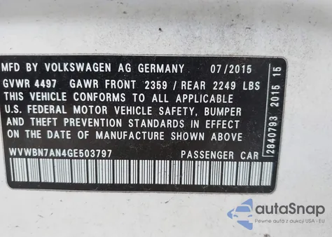 2016 Volkswagen Cc 2.0T Sport из США, поврежденный, VIN WVWBN7AN4GE503797